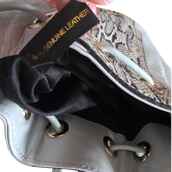 Rebecca Minkoff Mini Bucket Bag Snake Embossed Leather Crossbody Designer Drawst - Picture 7 of 15